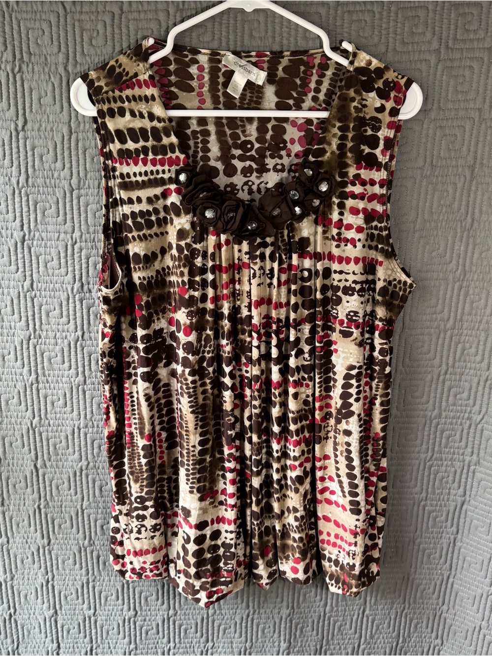 DressBarn Womens Sleeveless Blouse Top Size 2x Brown Pink Animal Print